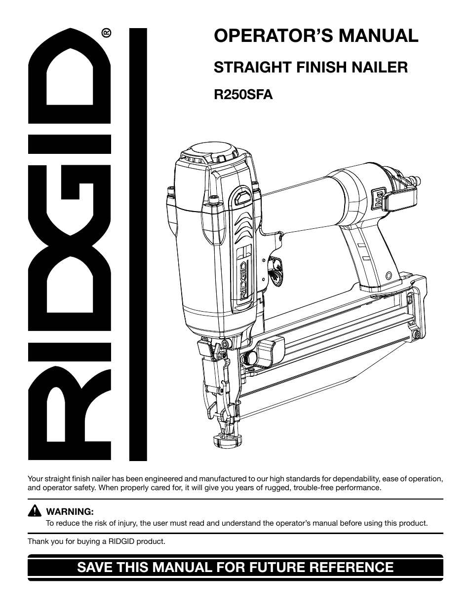 RIDGID R250SFA User Manual | 20 pages