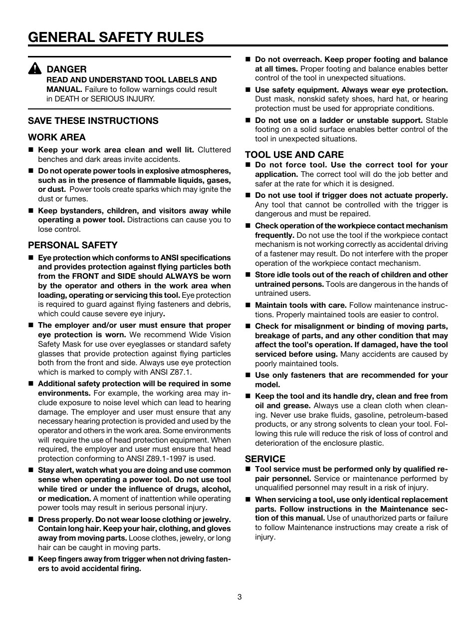 General safety rules | RIDGID R250SFA User Manual | Page 3 / 20