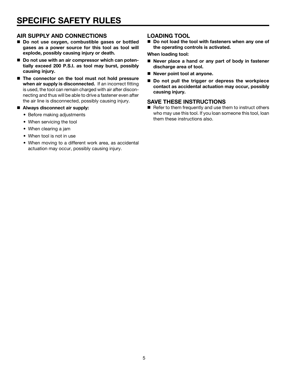 Specific safety rules | RIDGID R250SFA User Manual | Page 5 / 20