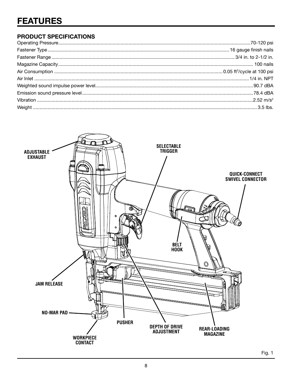 Features | RIDGID R250SFA User Manual | Page 8 / 20