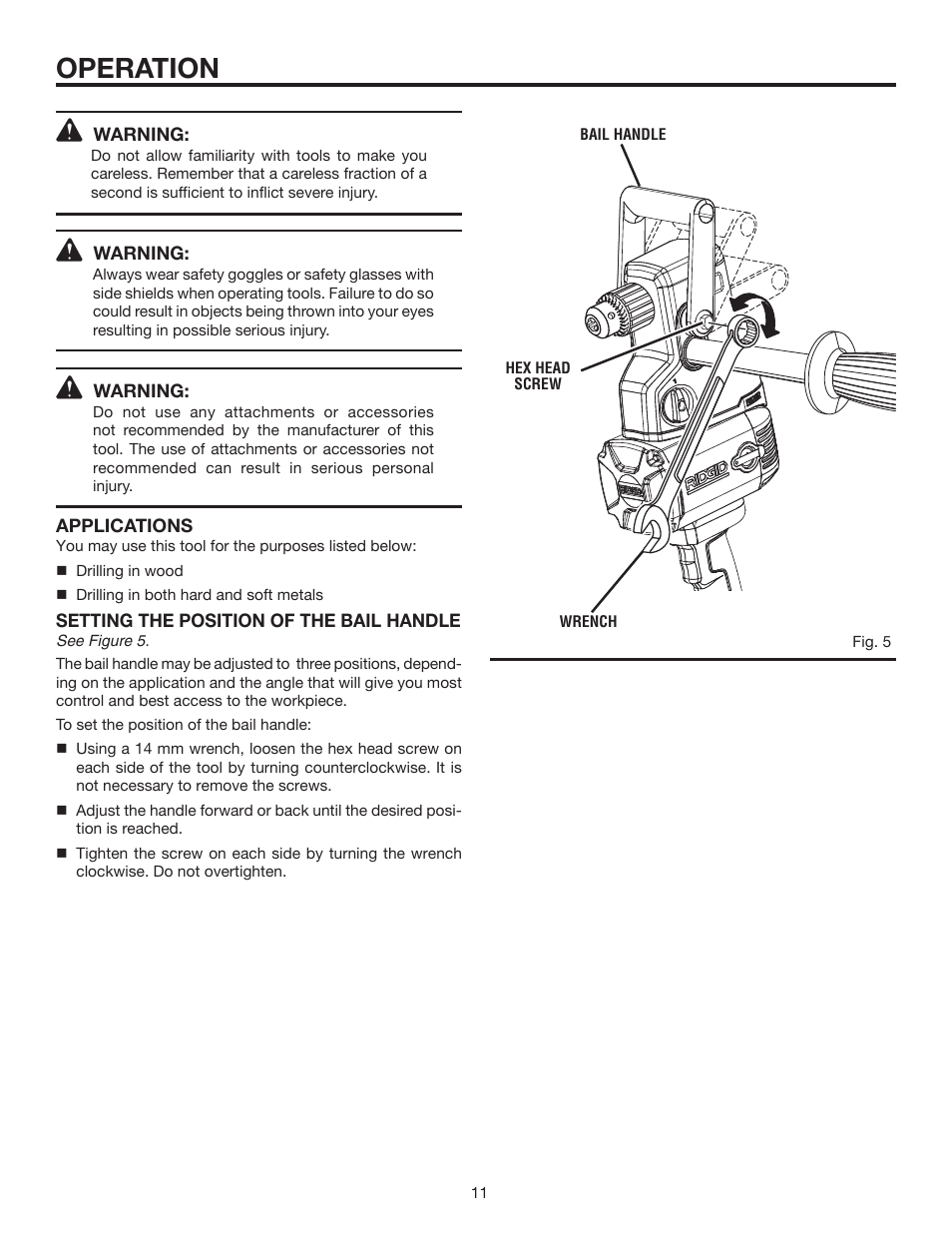 Operation | RIDGID R7130 User Manual | Page 11 / 18