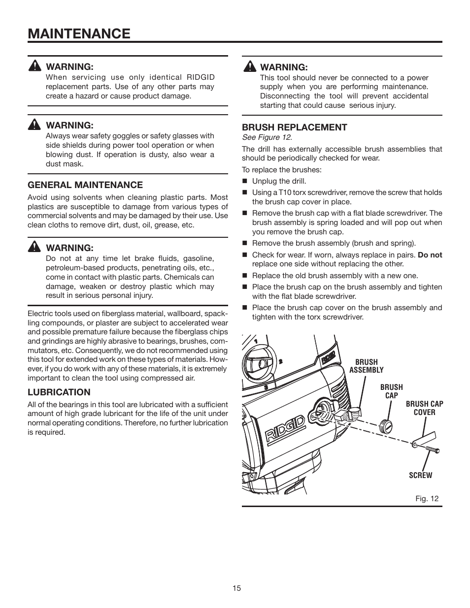 Maintenance | RIDGID R7130 User Manual | Page 15 / 18