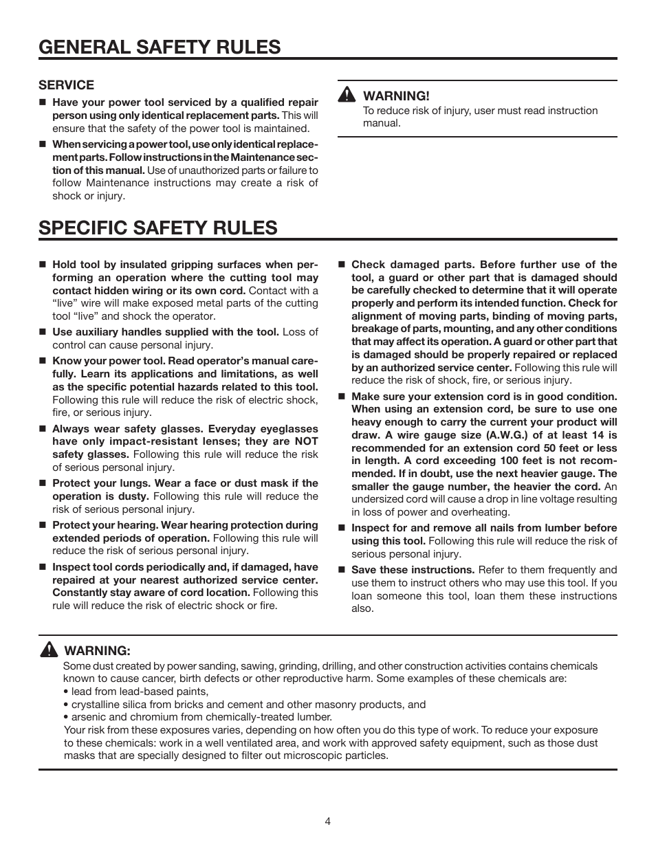 General safety rules, Specific safety rules | RIDGID R7130 User Manual | Page 4 / 18