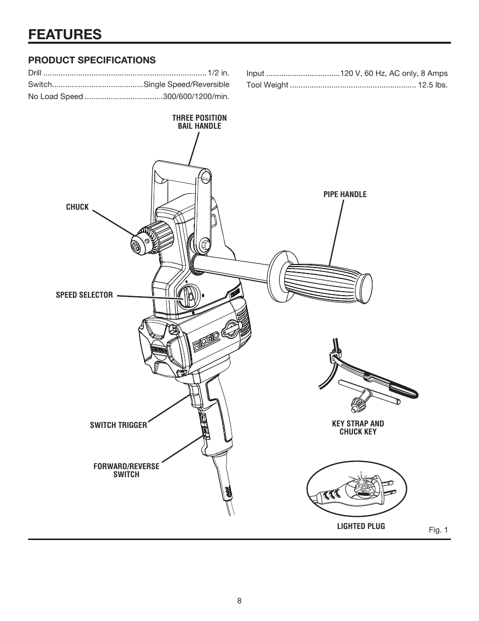 Features | RIDGID R7130 User Manual | Page 8 / 18