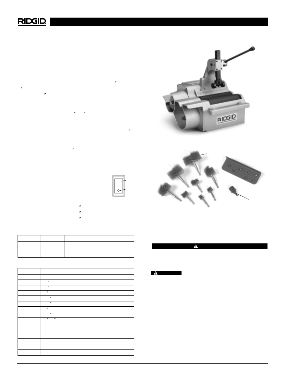 Machine assembly, Specifications, Standard equipment accessories | Fitting brushes and holder | RIDGID 122XL User Manual | Page 6 / 39