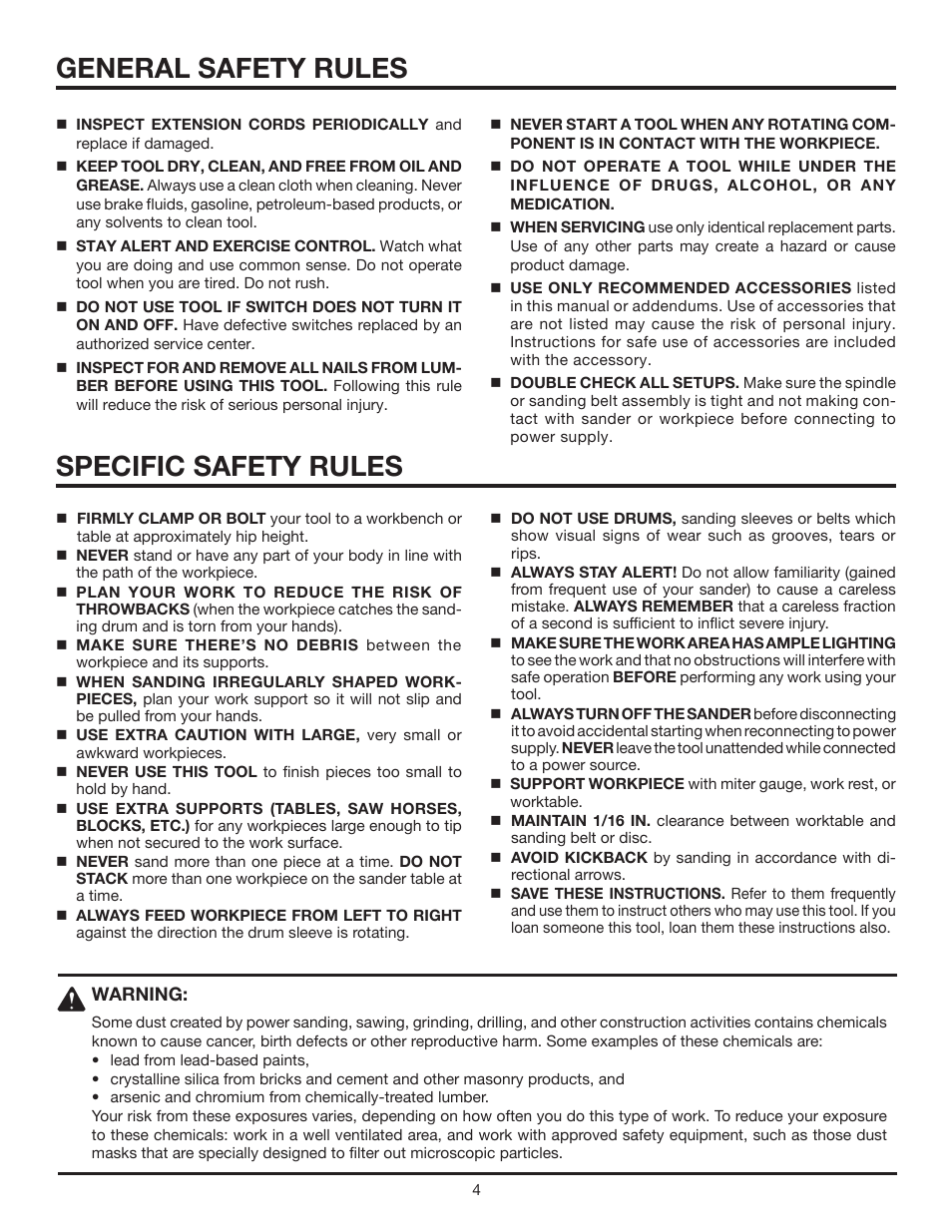 General safety rules, Specific safety rules | RIDGID EB44241 User Manual | Page 4 / 26