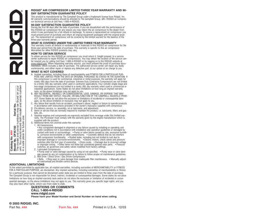 RIDGID OF45150 User Manual | Page 13 / 13