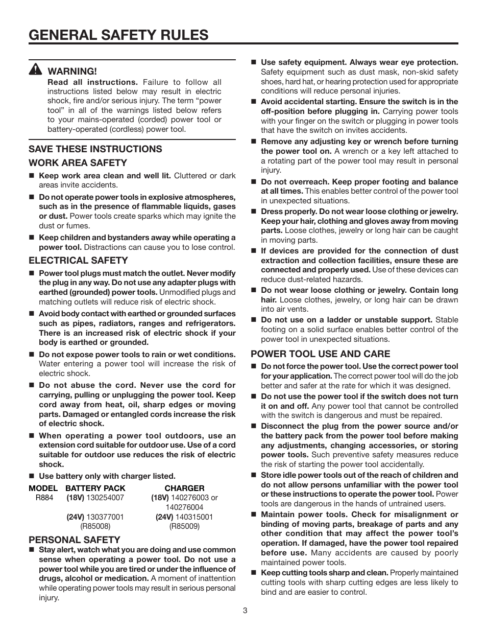 General safety rules | RIDGID R884 User Manual | Page 3 / 20