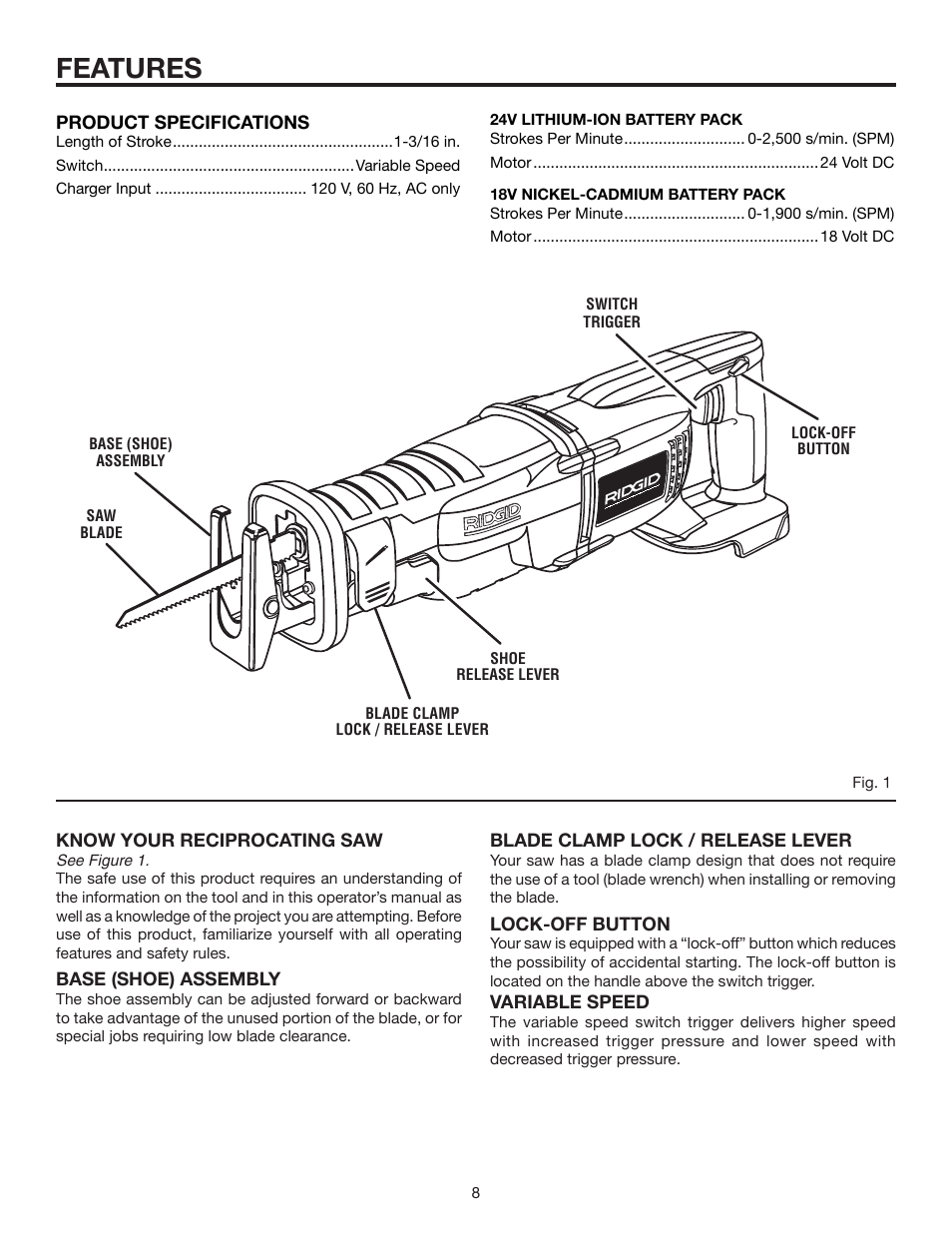 Features | RIDGID R884 User Manual | Page 8 / 20