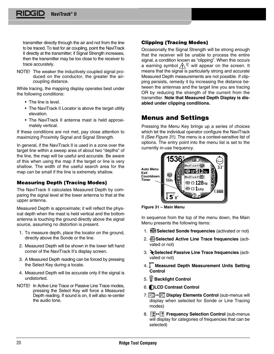 Menus and settings | RIDGID Metal Detector User Manual | Page 22 / 103