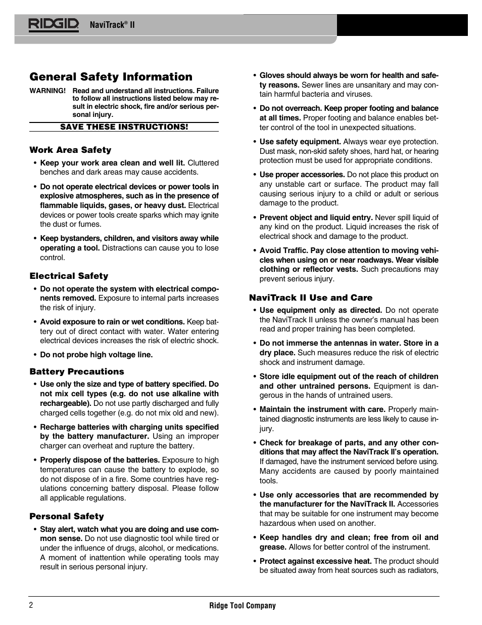 General safety information | RIDGID Metal Detector User Manual | Page 4 / 103