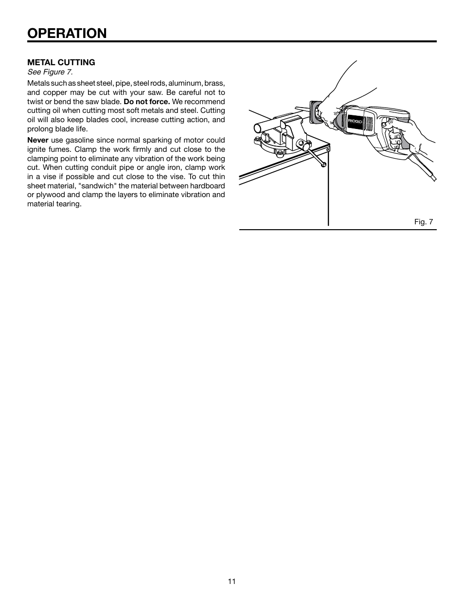 Operation | RIDGID R3000 User Manual | Page 11 / 16