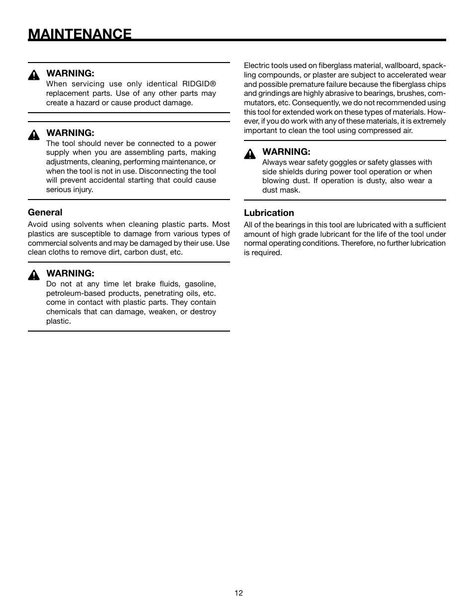 Maintenance | RIDGID R3000 User Manual | Page 12 / 16