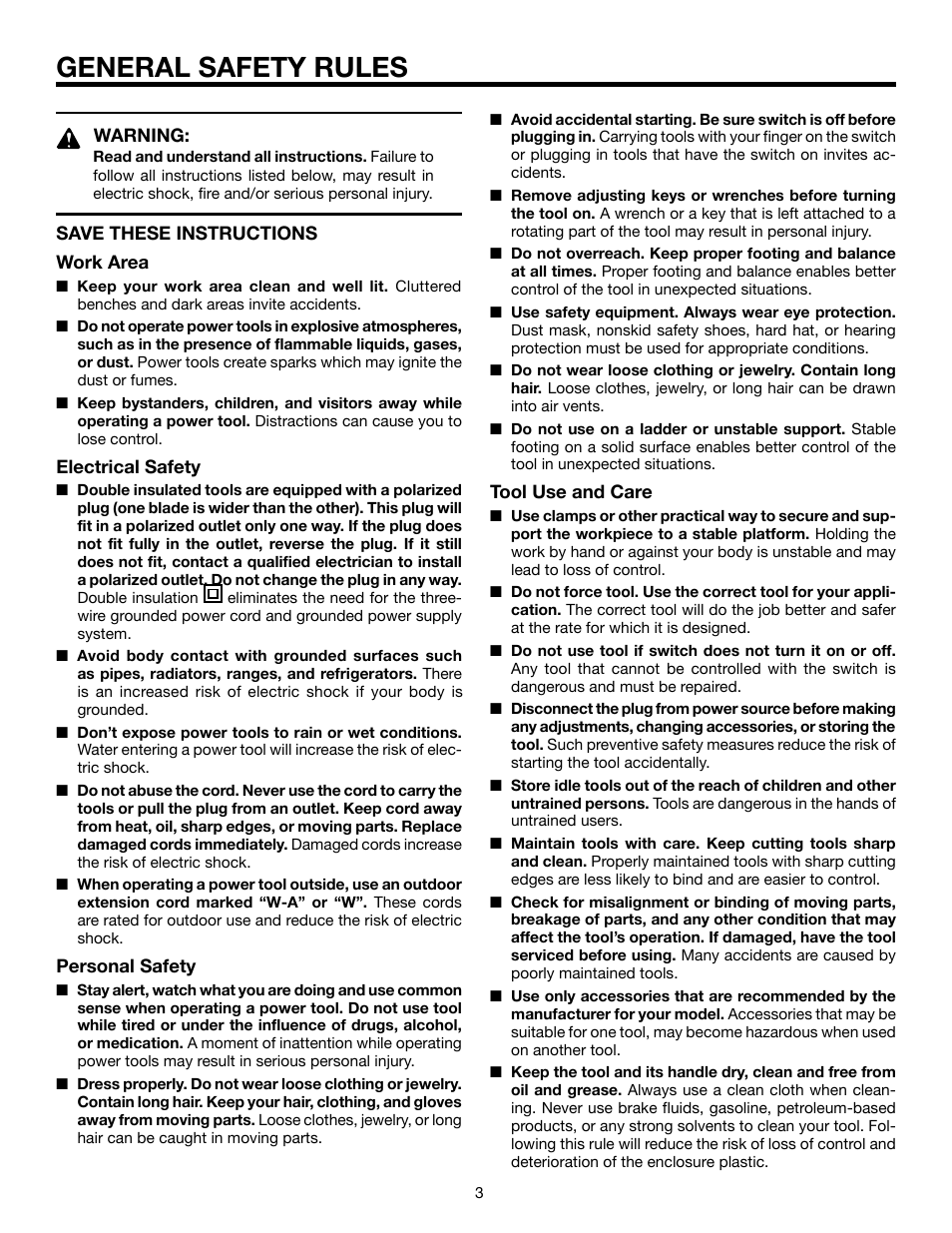 General safety rules | RIDGID R3000 User Manual | Page 3 / 16