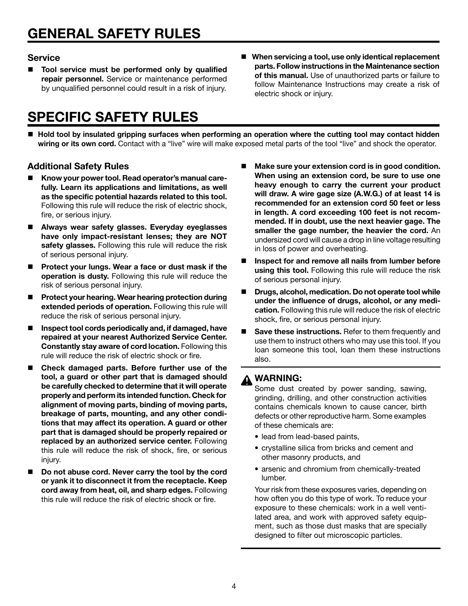 Specific safety rules, General safety rules | RIDGID R3000 User Manual | Page 4 / 16