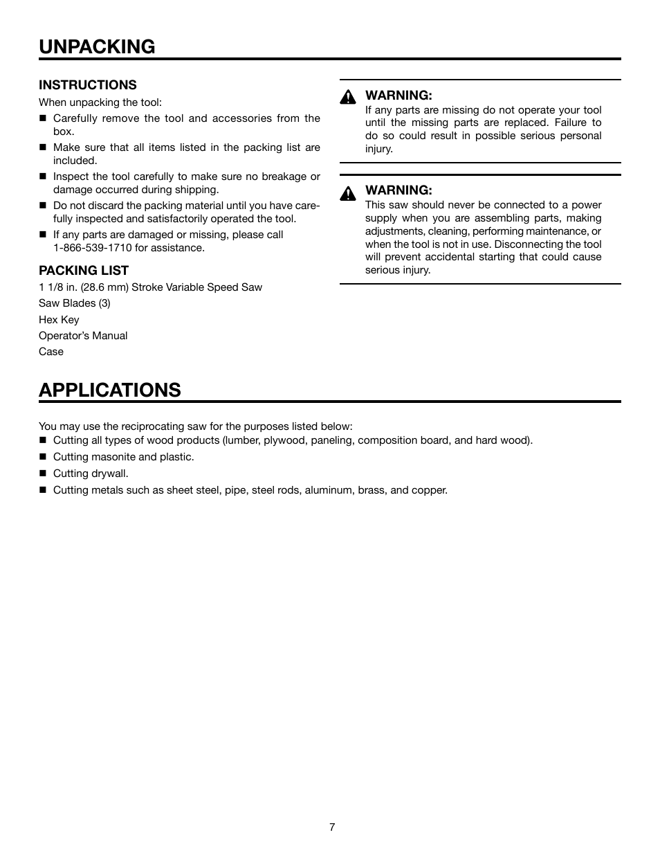 Unpacking, Applications | RIDGID R3000 User Manual | Page 7 / 16