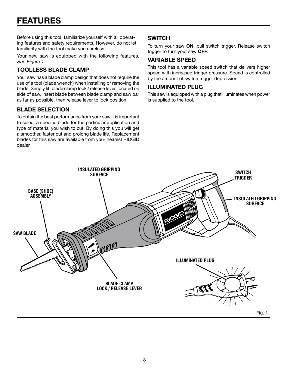 Features | RIDGID R3000 User Manual | Page 8 / 16