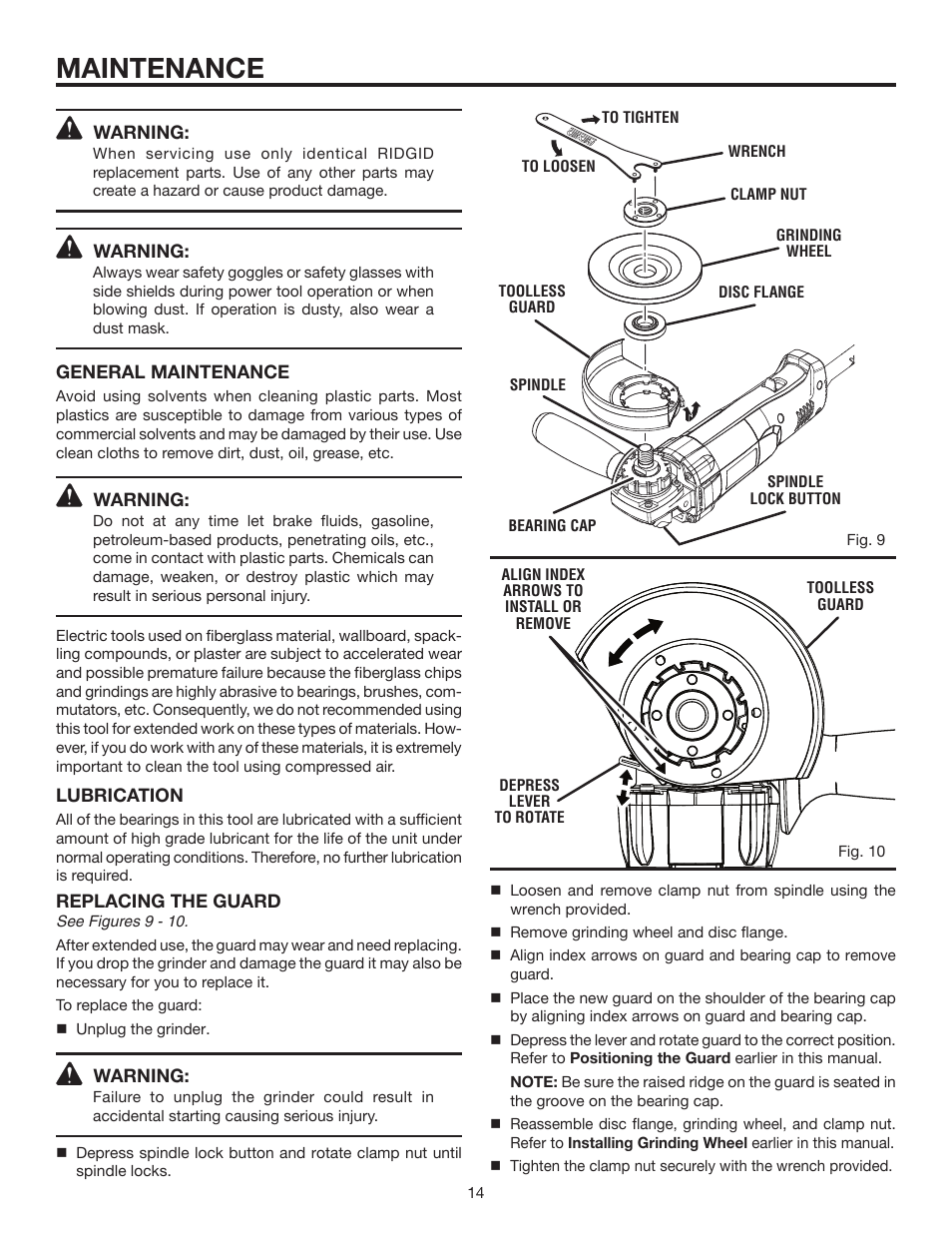 Maintenance | RIDGID R1001 User Manual | Page 14 / 16