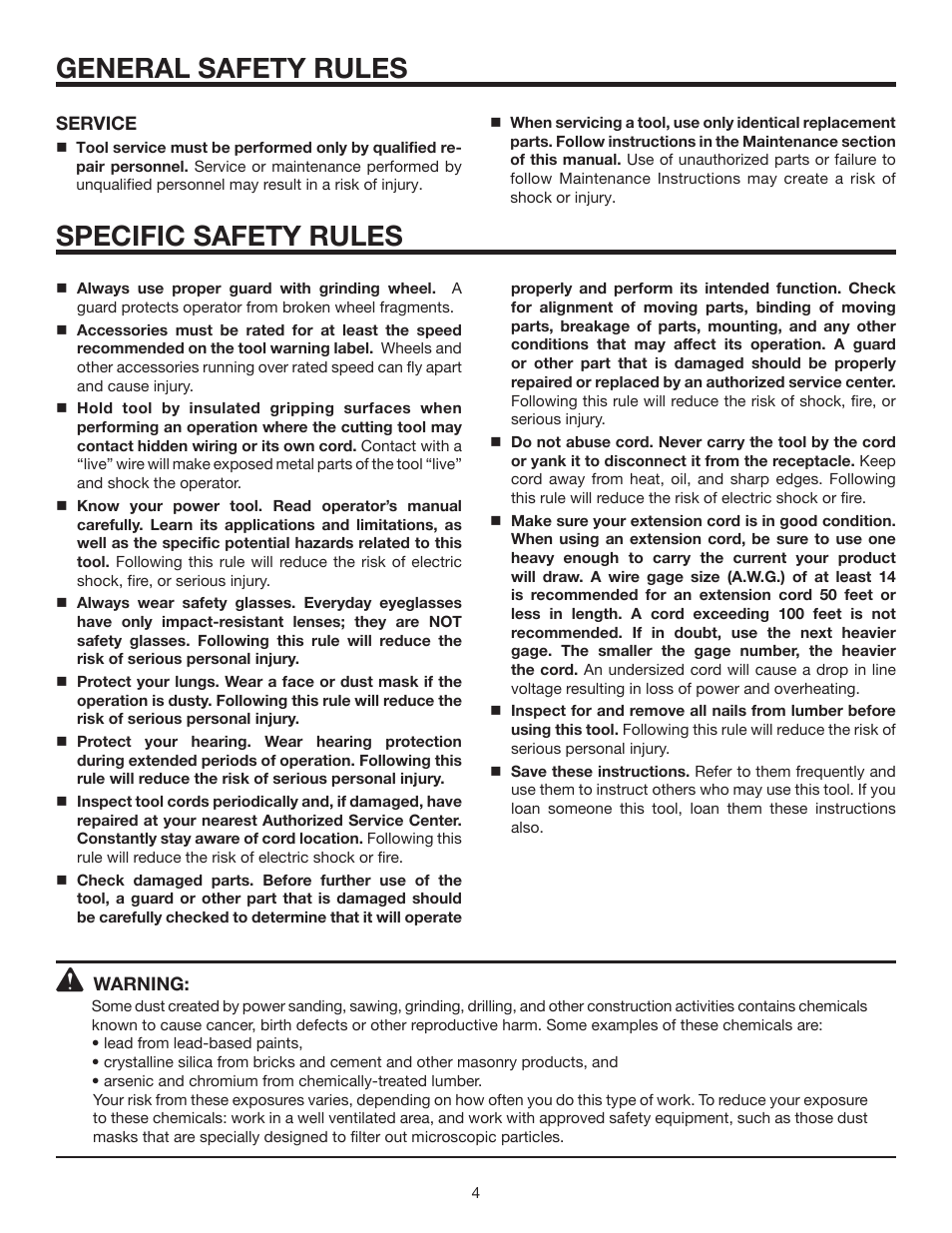 Specific safety rules, General safety rules | RIDGID R1001 User Manual | Page 4 / 16