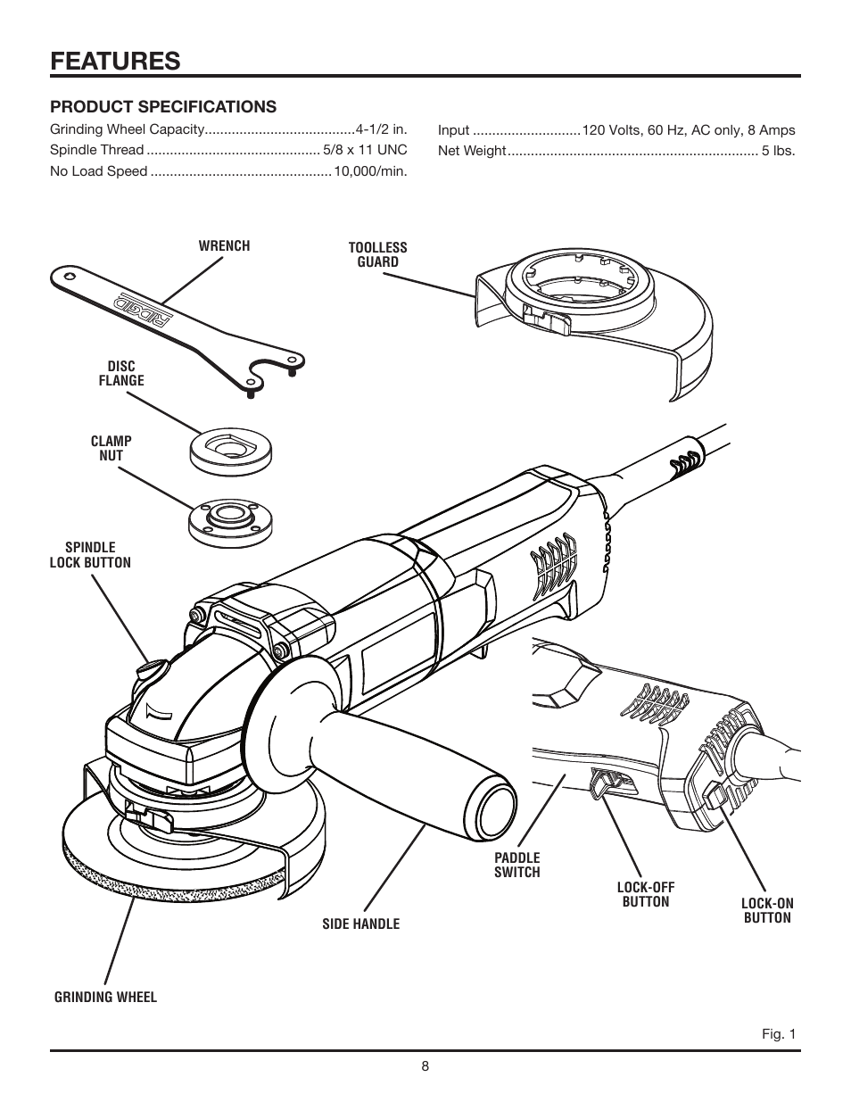 Features | RIDGID R1001 User Manual | Page 8 / 16