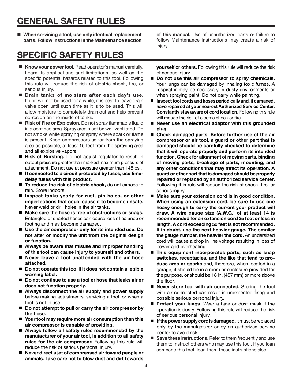 General safety rules, Specific safety rules | RIDGID OL50145MW User Manual | Page 4 / 20