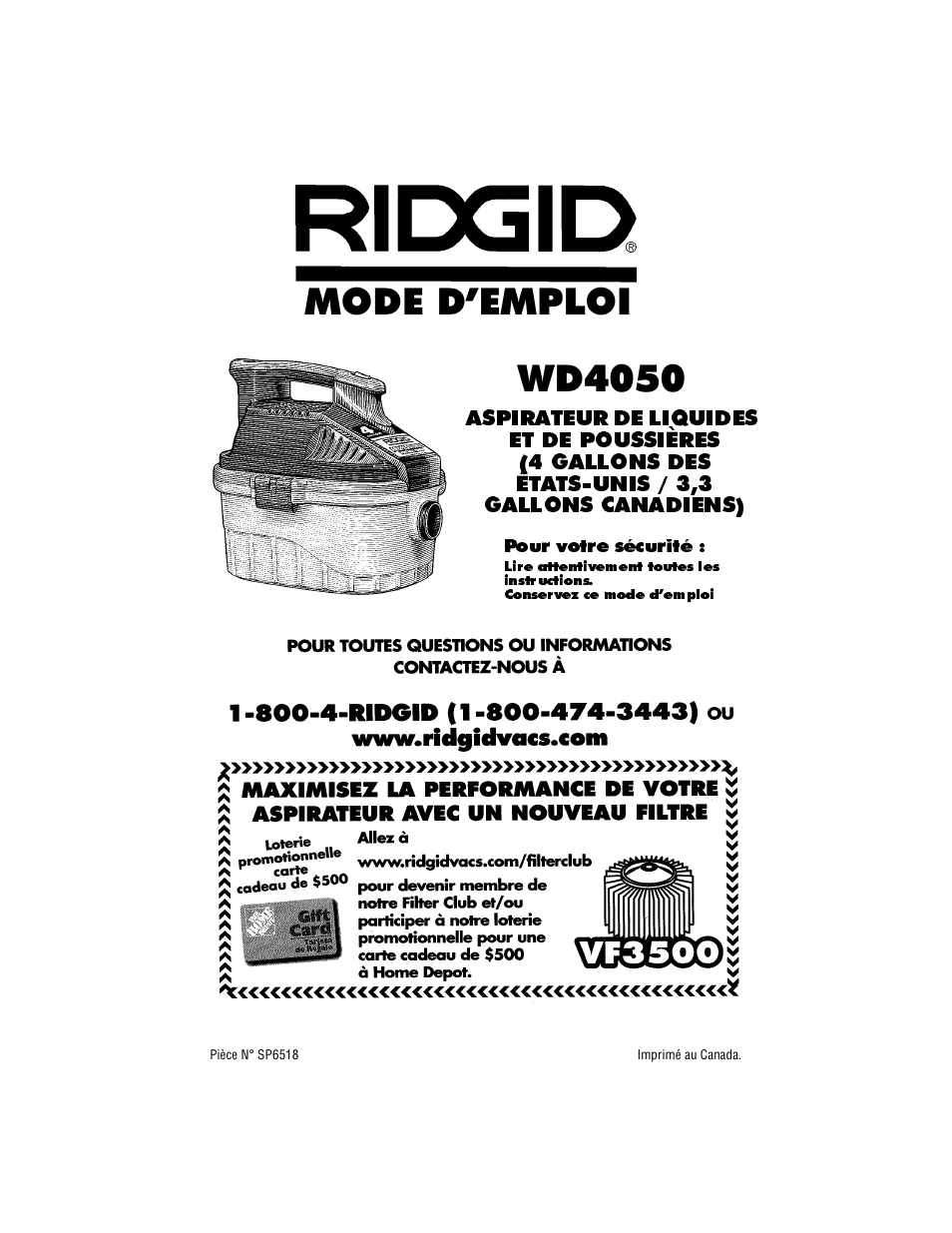 Mode d’emploi, Wd4050 | RIDGID WD4050 User Manual | Page 25 / 36