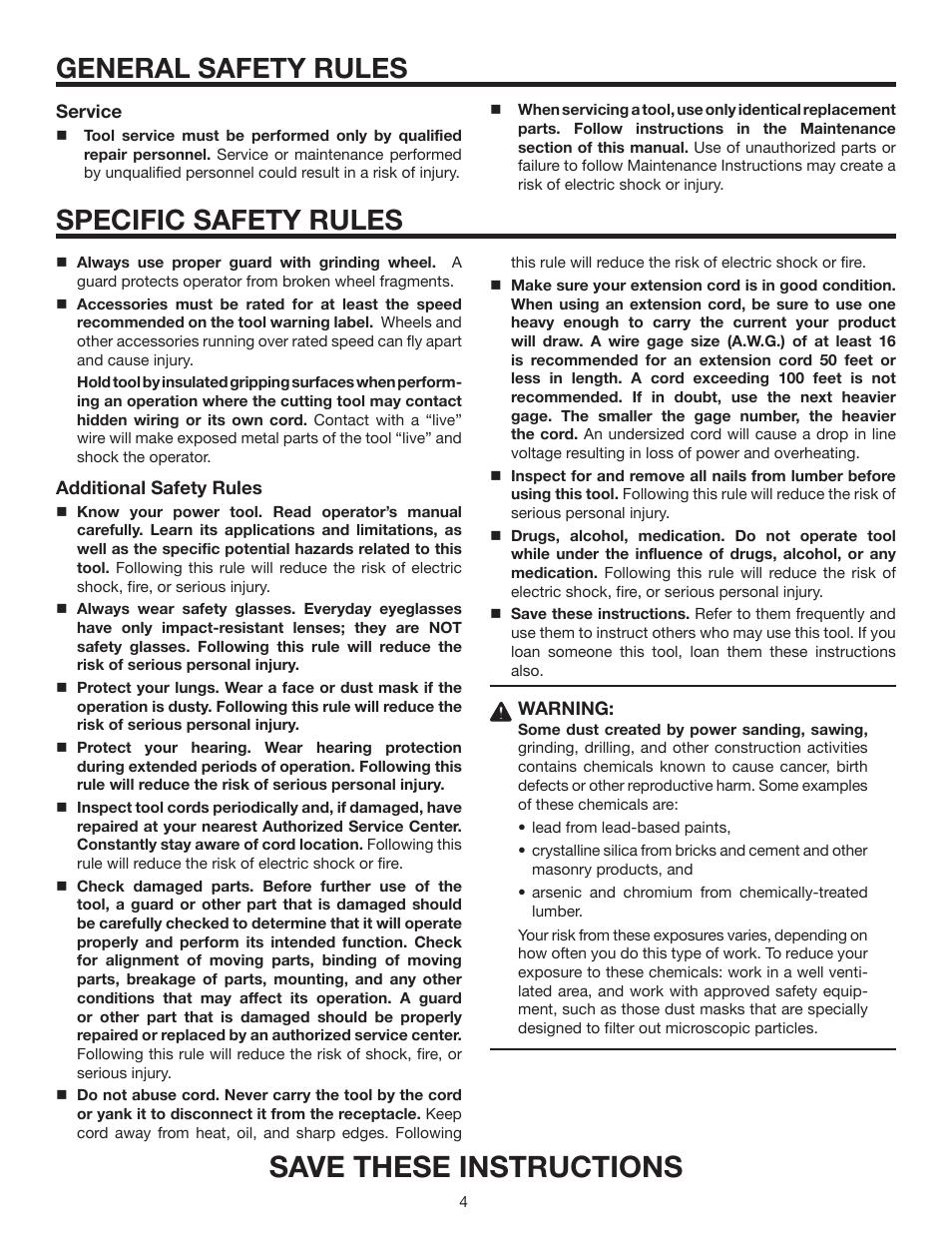 Save these instructions, Specific safety rules, General safety rules | RIDGID R1000 User Manual | Page 4 / 20