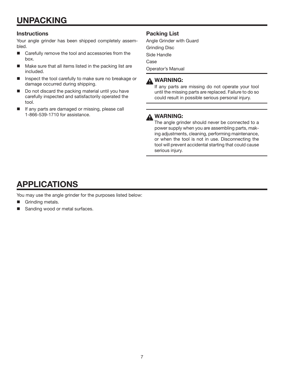 Unpacking, Applications | RIDGID R1000 User Manual | Page 7 / 20