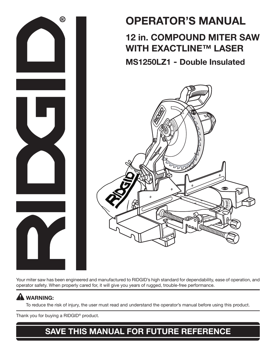 RIDGID MS1250LZ1 User Manual | 34 pages