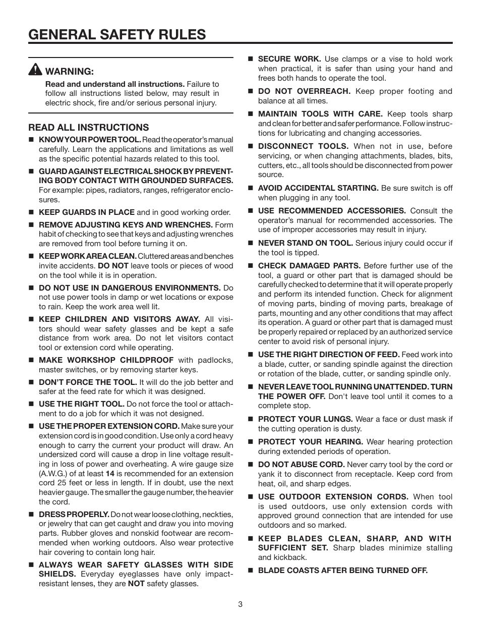 General safety rules | RIDGID MS1250LZ1 User Manual | Page 3 / 34