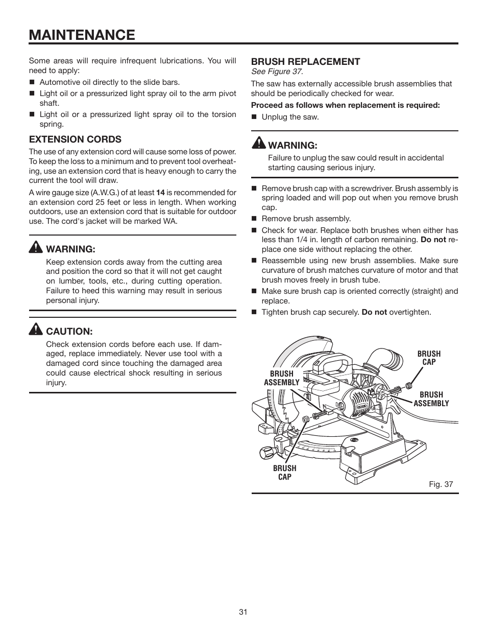 Maintenance | RIDGID MS1250LZ1 User Manual | Page 31 / 34