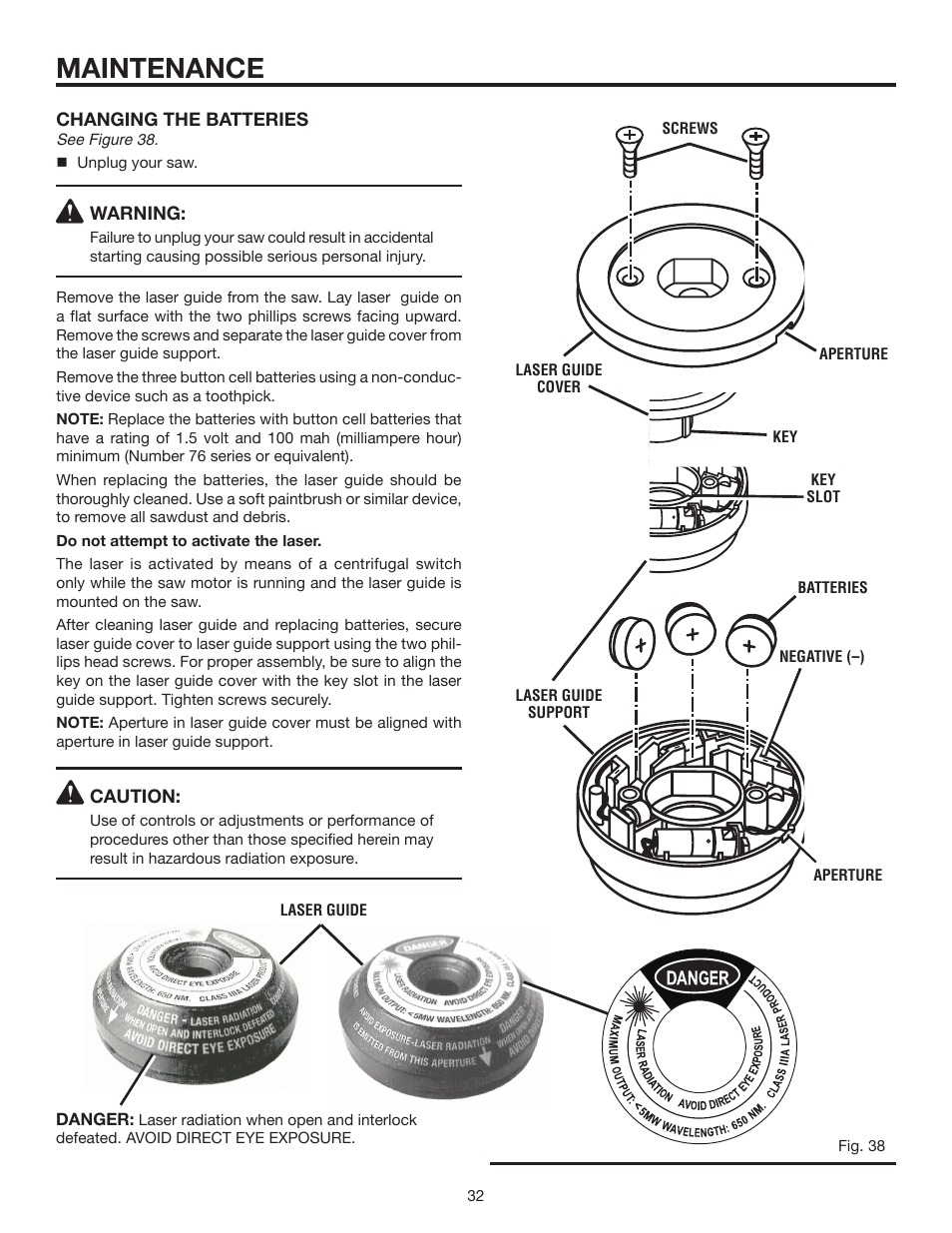 Maintenance | RIDGID MS1250LZ1 User Manual | Page 32 / 34