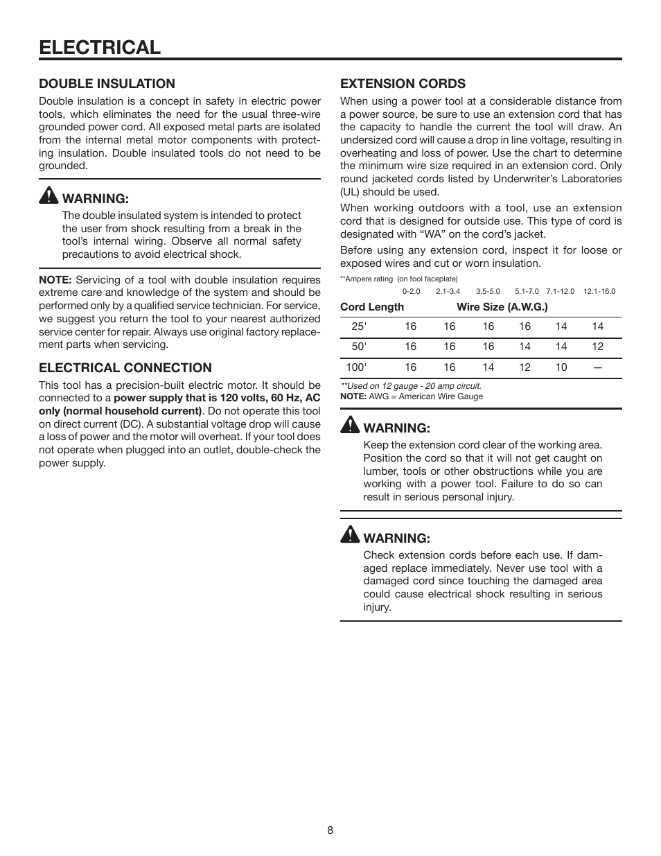 Electrical | RIDGID MS1250LZ1 User Manual | Page 8 / 34