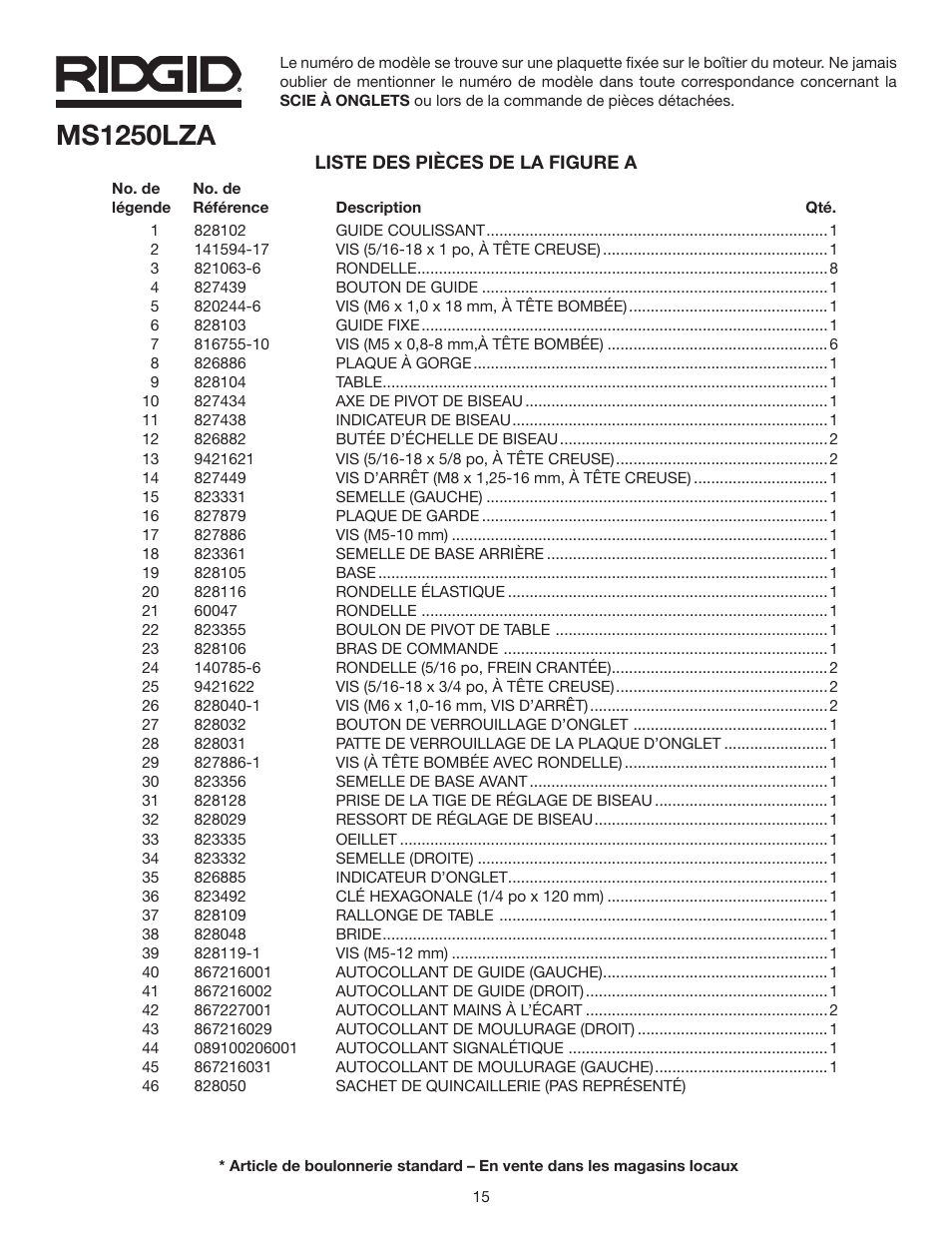 Ms1250lza | RIDGID MS1250LZA User Manual | Page 15 / 36