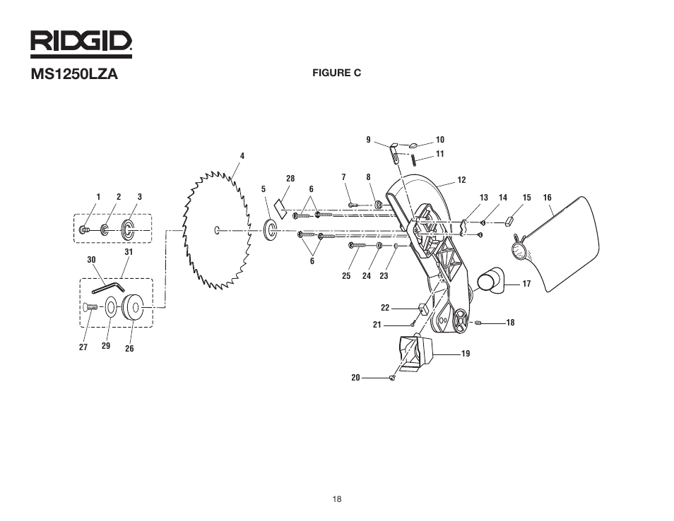 Ms1250lza | RIDGID MS1250LZA User Manual | Page 18 / 36