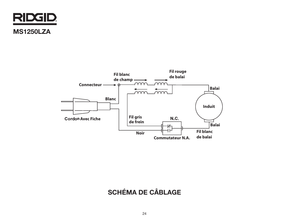 Ms1250lza schéma de câblage | RIDGID MS1250LZA User Manual | Page 24 / 36