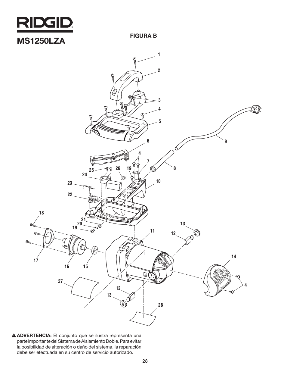 Ms1250lza | RIDGID MS1250LZA User Manual | Page 28 / 36