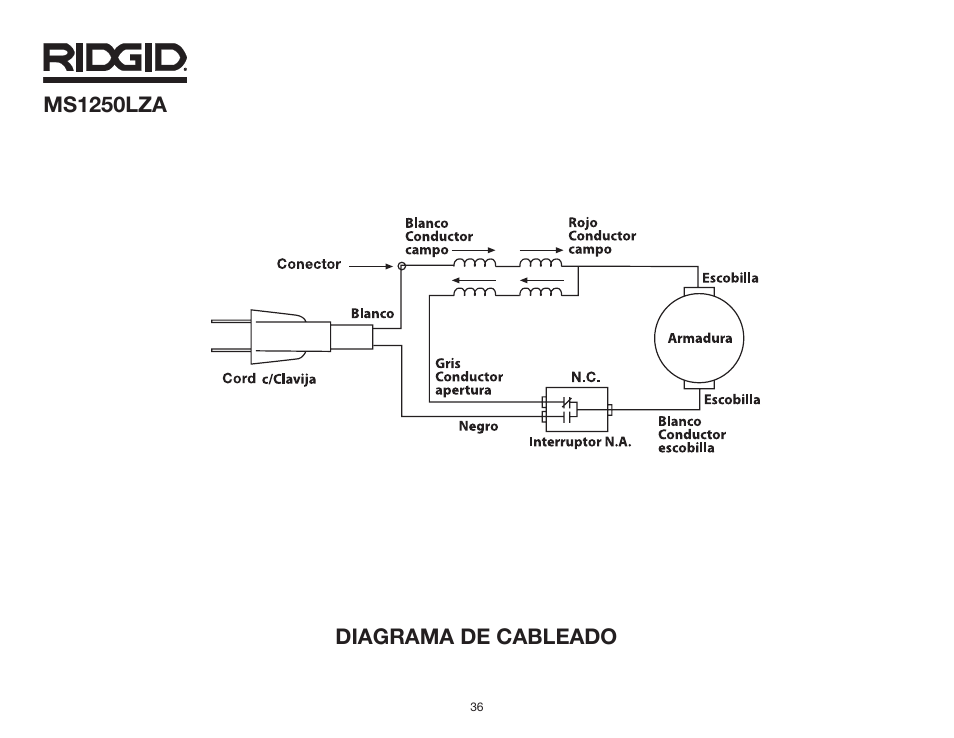 RIDGID MS1250LZA User Manual | Page 36 / 36