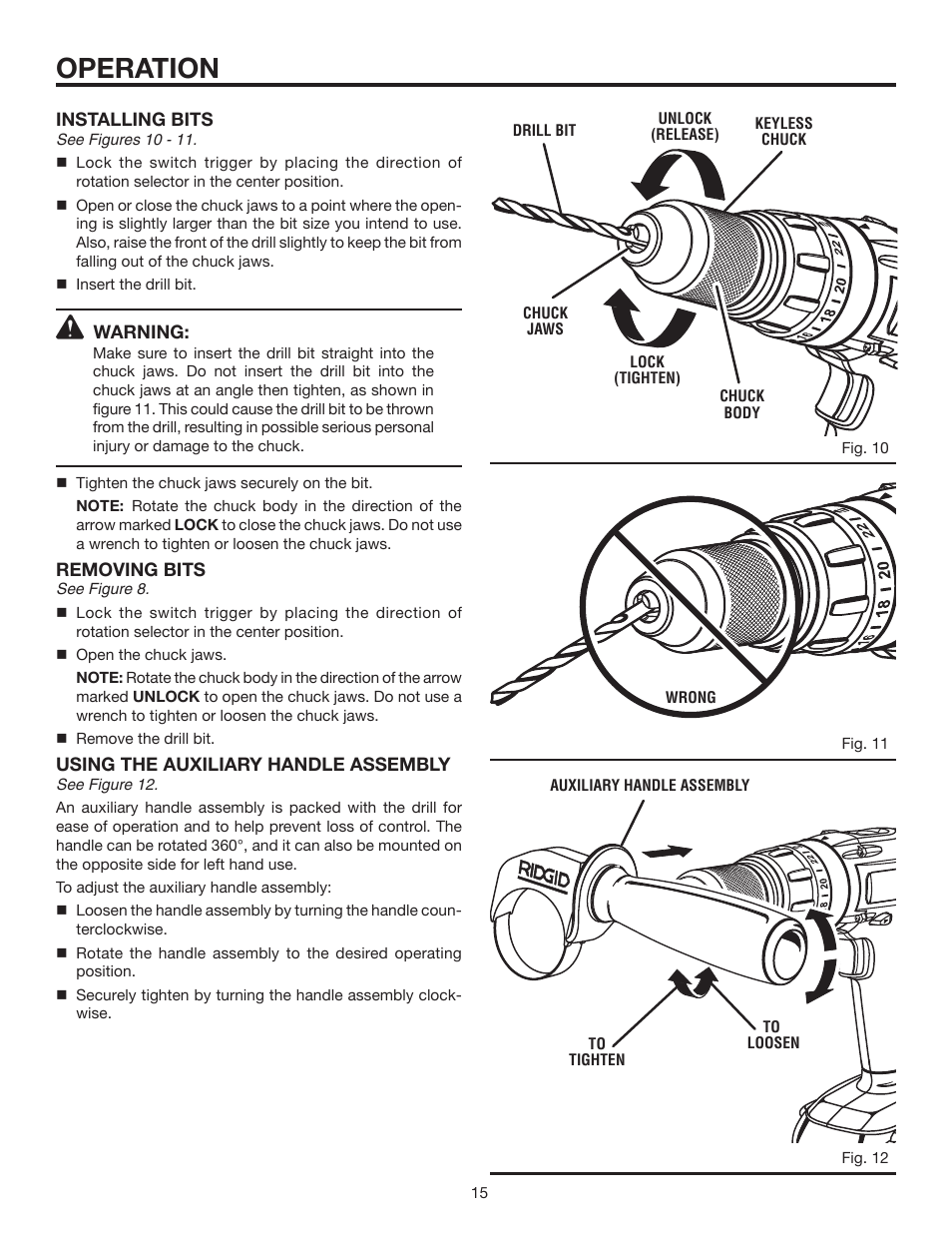Operation | RIDGID R830153 User Manual | Page 15 / 20