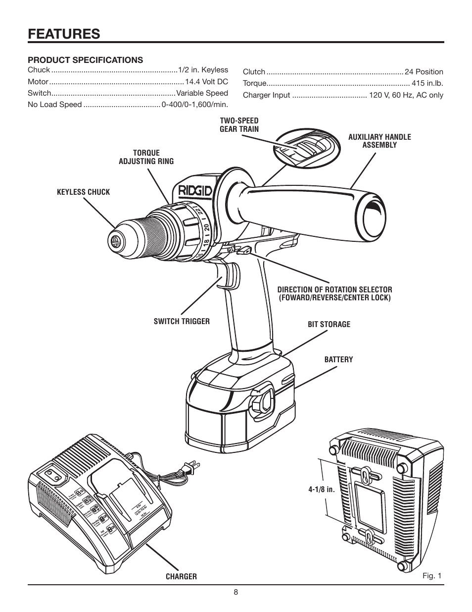 Features | RIDGID R830153 User Manual | Page 8 / 20