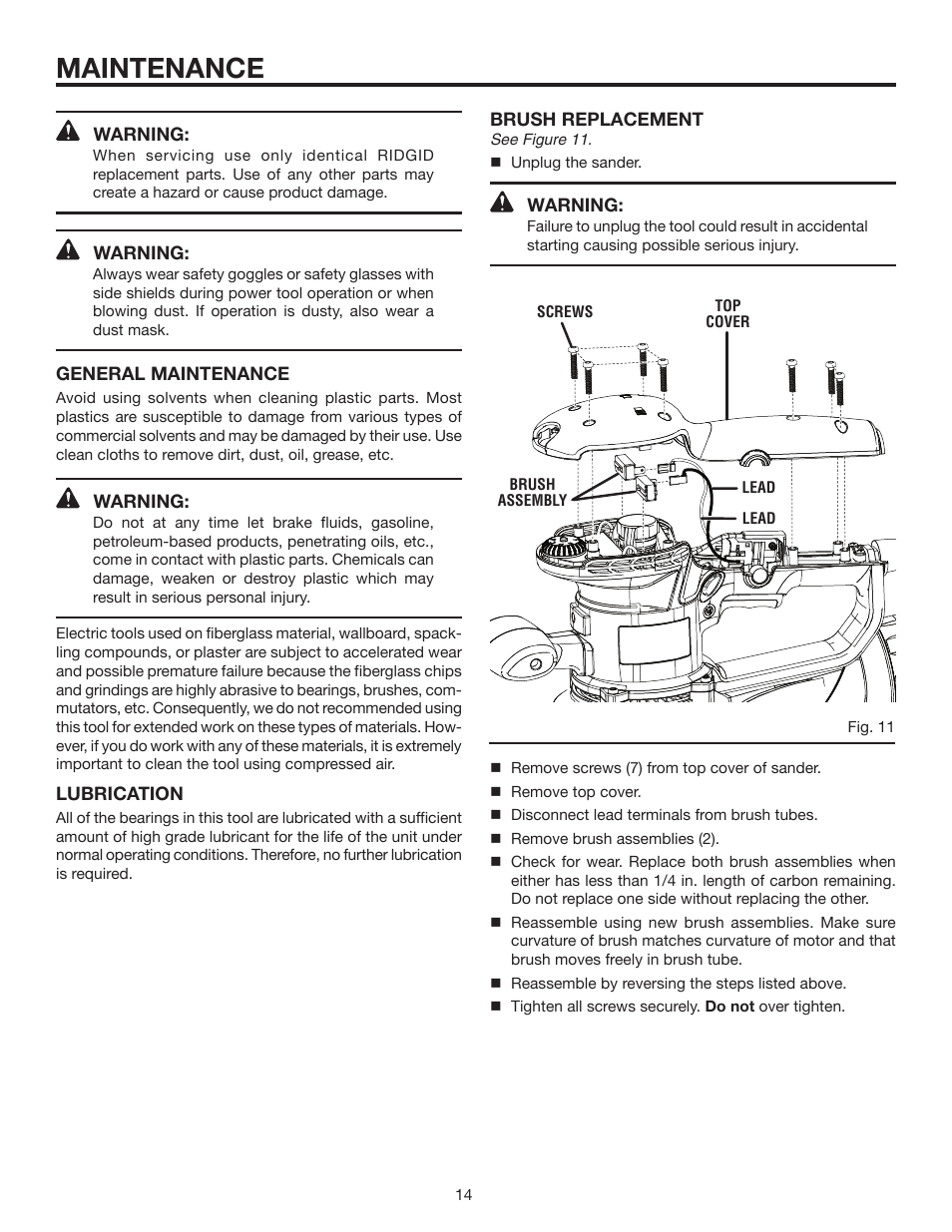 Maintenance | RIDGID R2611 User Manual | Page 14 / 16