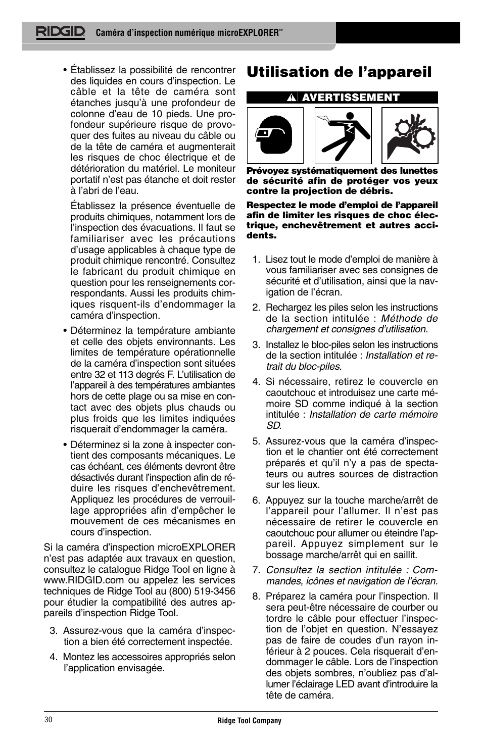 Utilisation de l’appareil | RIDGID Digital Inspection Camera microEXPLORER User Manual | Page 32 / 71