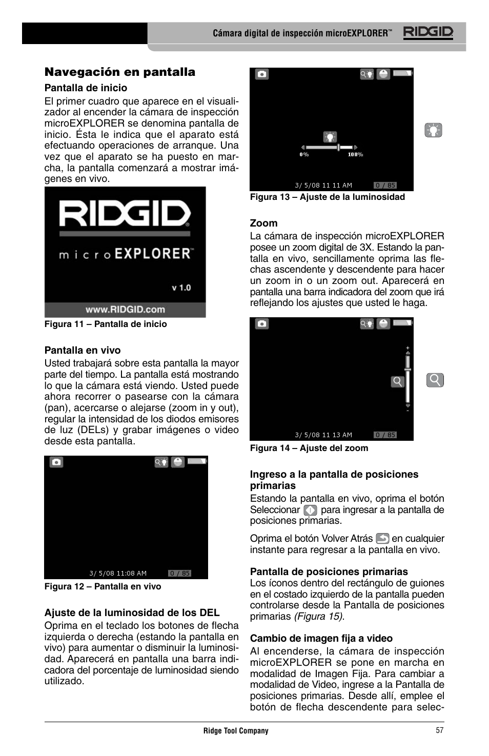 Navegación en pantalla | RIDGID Digital Inspection Camera microEXPLORER User Manual | Page 59 / 71
