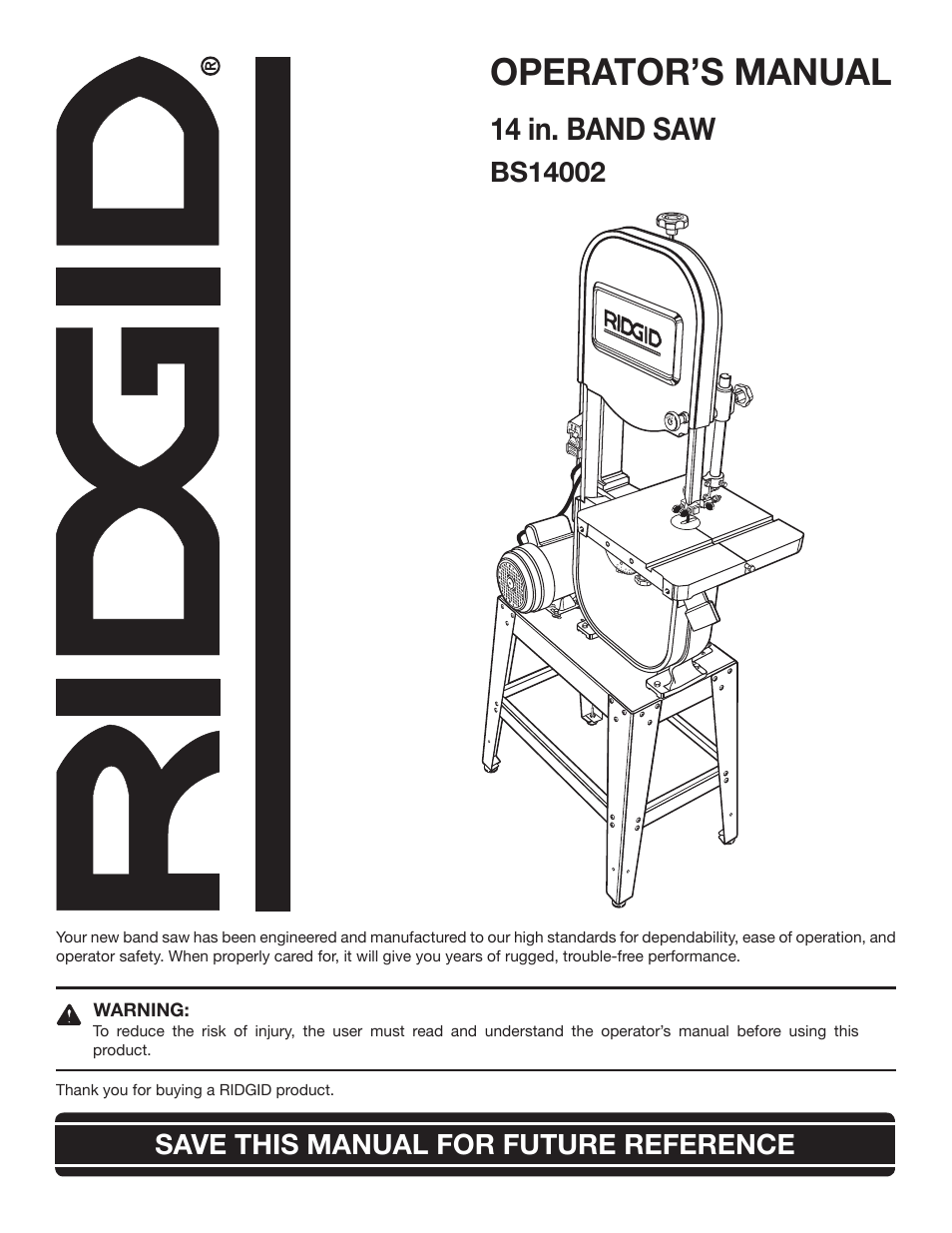 RIDGID BS14002 User Manual | 36 pages