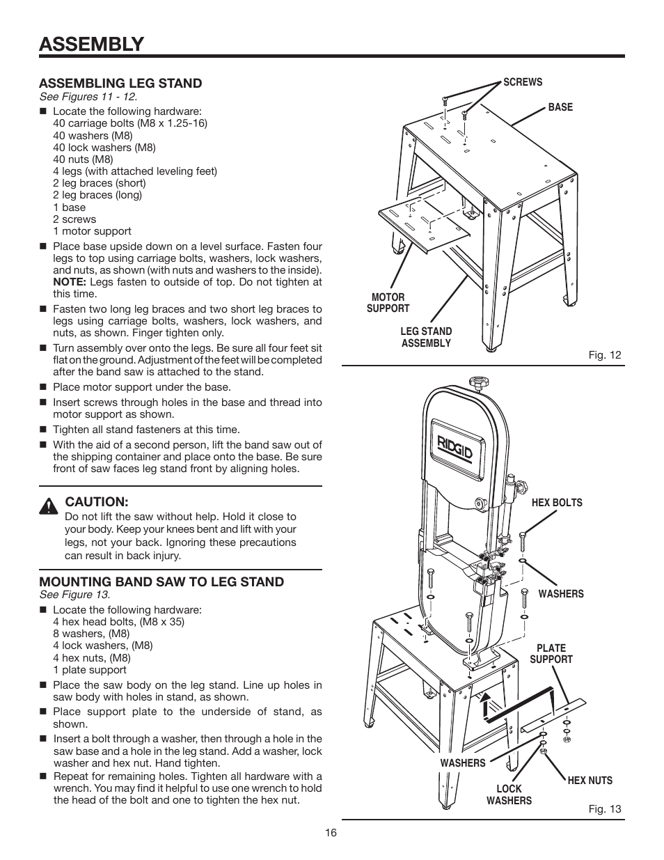 Assembly | RIDGID BS14002 User Manual | Page 16 / 36