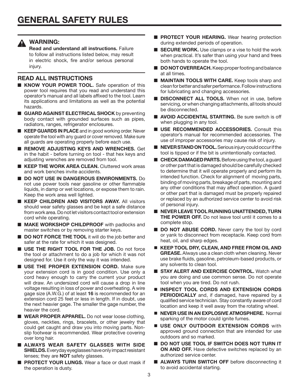 General safety rules | RIDGID BS14002 User Manual | Page 3 / 36