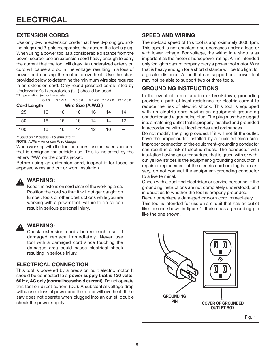 Electrical | RIDGID BS14002 User Manual | Page 8 / 36