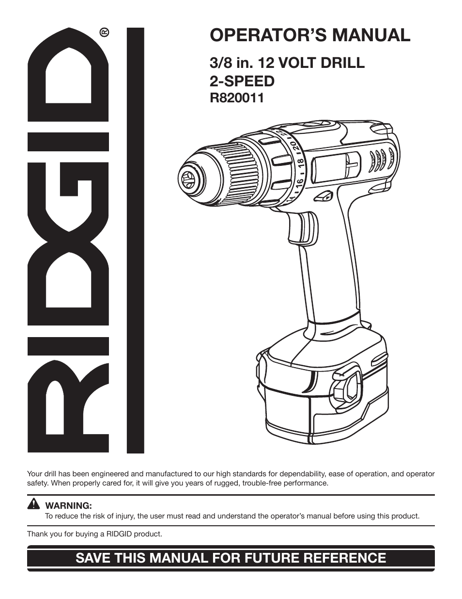 RIDGID R820011 User Manual | 20 pages