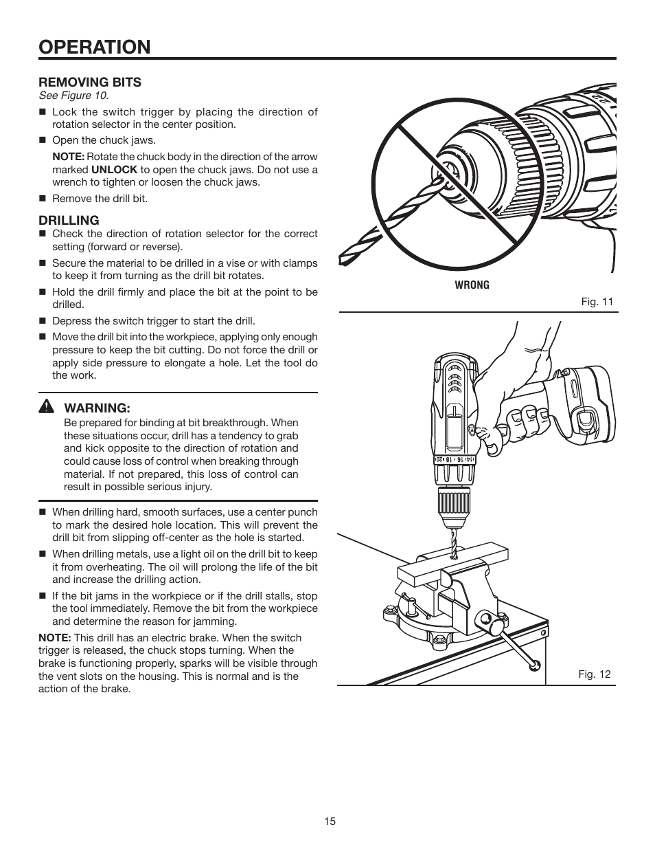 Operation | RIDGID R820011 User Manual | Page 15 / 20