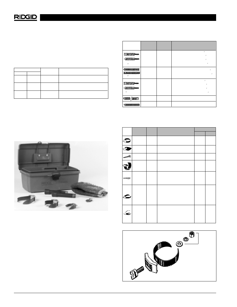 Equipements de base, Accessoires de base, Accessoires optionnels | Câbles et guides souples, Options – systèmes d’entraînement | RIDGID K6200 User Manual | Page 22 / 55